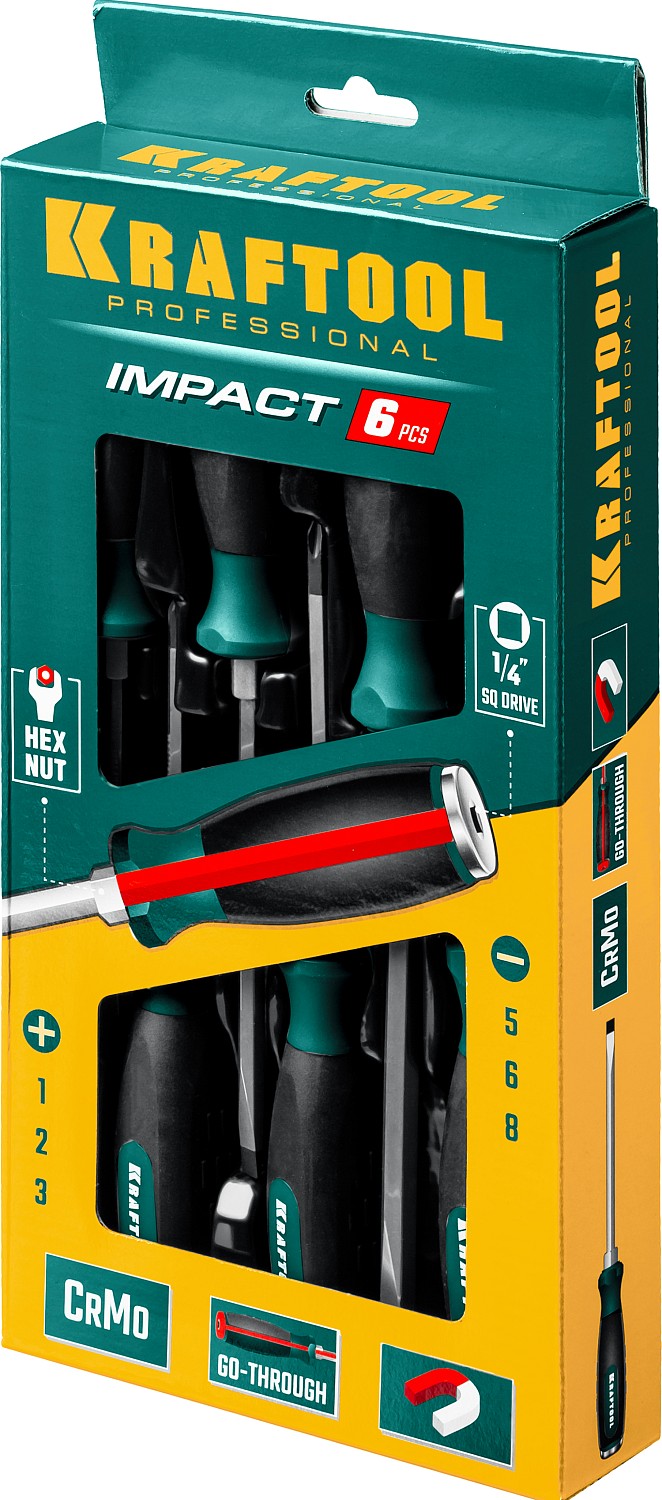KRAFTOOL набор из 6 предметов ударных отверток IMPACT 25025 PRO купить по цене 3&nbsp;500 ₽ в интернет магазине ТЕХСАД