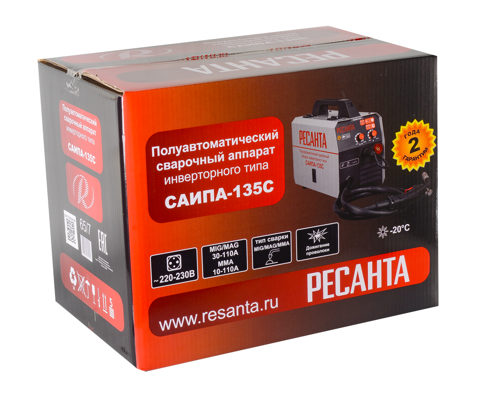 Сварочный полуавтомат Ресанта САИПА-135С (MIG/MAG) купить по цене 18&nbsp;490 ₽ в интернет магазине ТЕХСАД