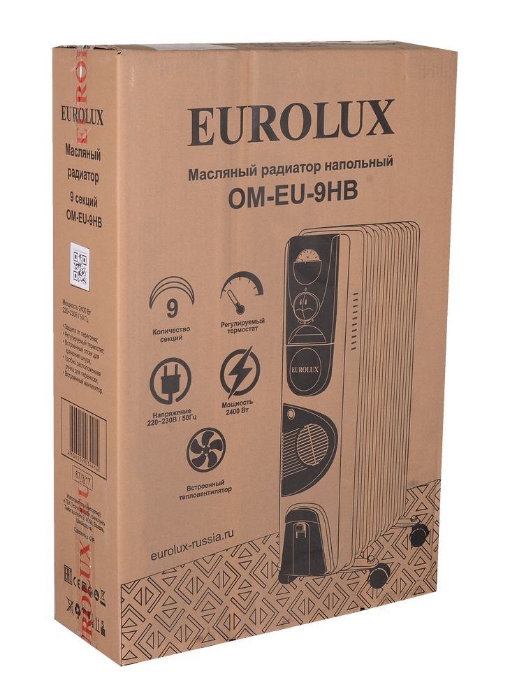Масляный радиатор Eurolux ОМ-EU-9НВ с вентилятором купить по цене 4&nbsp;990 ₽ в интернет магазине ТЕХСАД