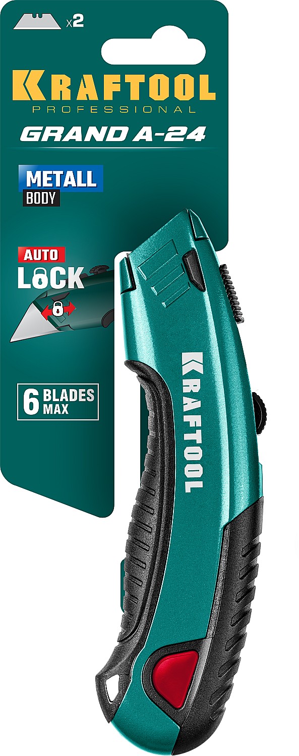 KRAFTOOL А24, трапециевидное лезвие с курковым механизмом B-24, универсальный нож 09241_z02 купить по цене 1&nbsp;260 ₽ в интернет магазине ТЕХСАД