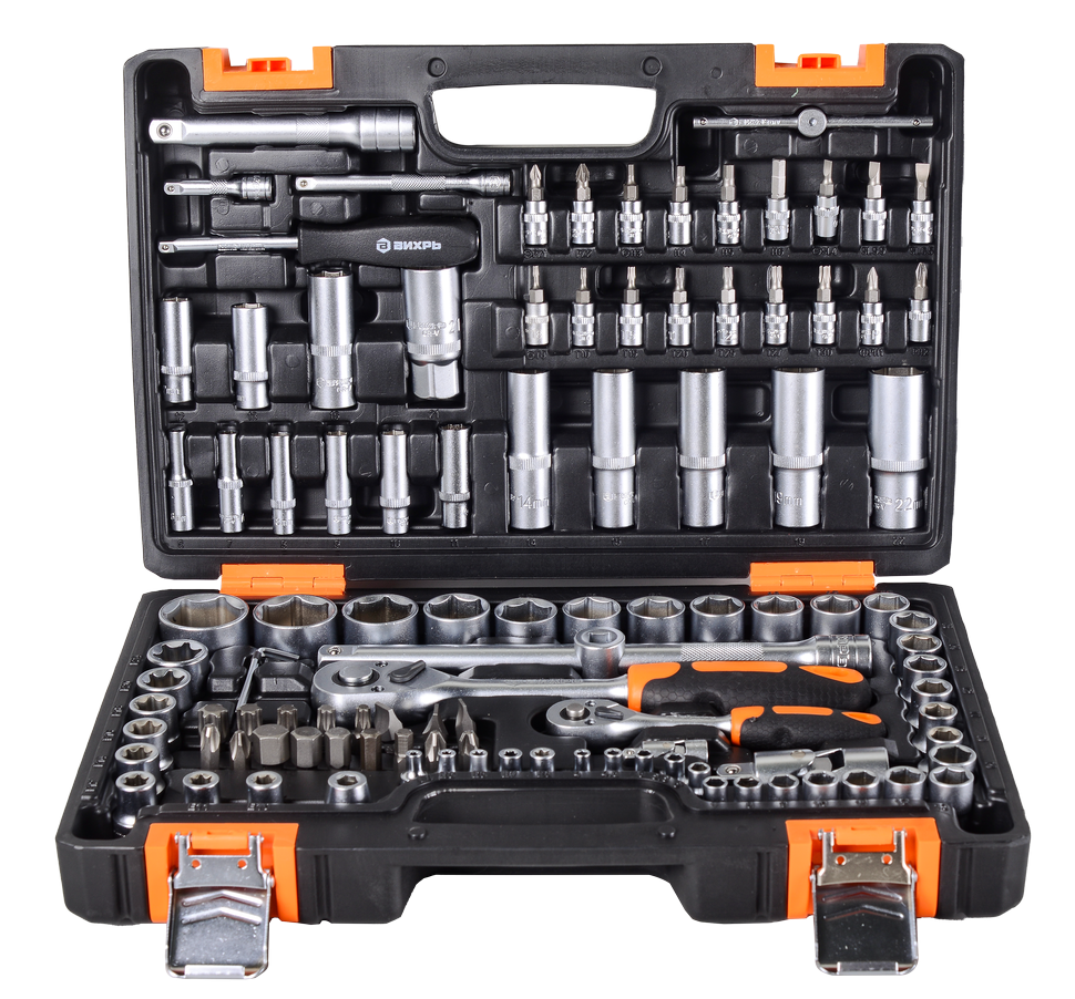 Набор инструментов, 1/2'', 1/4'', CrV, в кейсе 108 предметов Вихрь купить по цене 8&nbsp;190 ₽ в интернет магазине ТЕХСАД