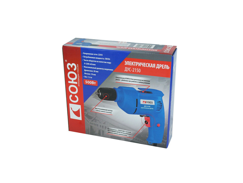 Дрель безударная СОЮЗ ДУС-2150 купить по цене 2&nbsp;150 ₽ в интернет магазине ТЕХСАД