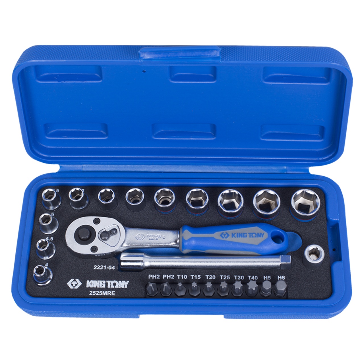 Набор торцевых головок с принадлежностями 1/4'', шестигранные, 4-13 мм, 25 предметов KING TONY 2525MRE купить по цене 3&nbsp;910 ₽ в интернет магазине ТЕХСАД