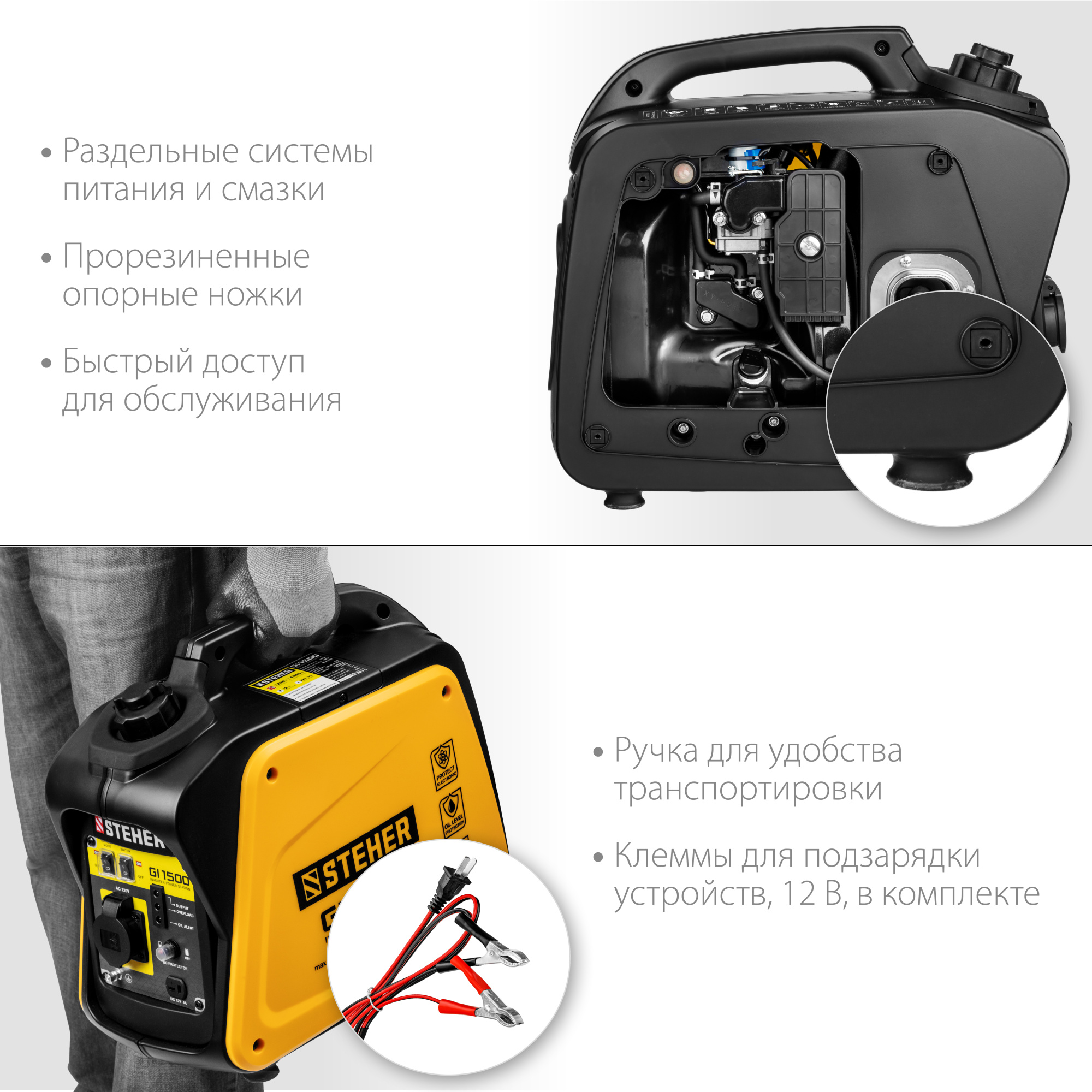 STEHER 1/1,2 кВт, однофазный, синхронный, инверторный, генератор бензиновый GI-1500 купить по цене 36&nbsp;480 ₽ в интернет магазине ТЕХСАД